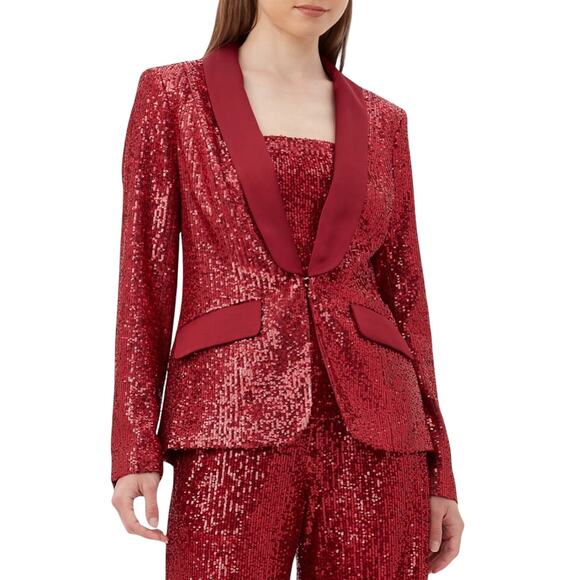 Trina Turk $428 Ai Sequined Blazer in Red Jacket Size 2 - Picture 1 of 8